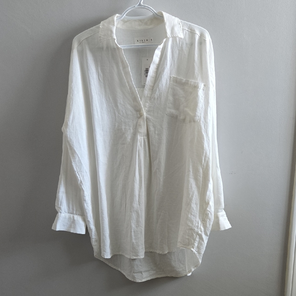 NWT Risen Los Angeles White Long Sleeved Tunic Blouse Size Small